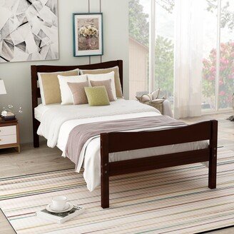 EYIW Rustic Twin Size Solid Wood Platform Bed with Headboard and Footboard