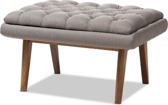 Annetha Mid Century Modern Walnut Finished Wood Upholstered Ottoman Gray