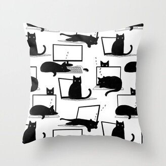 Cats Sitting on Laptops Throw Pillow