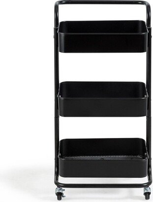 Tangkula 3-Tier Metal Rolling Utility Storage Cart Service Trolley Cart with Lockable Wheels Black