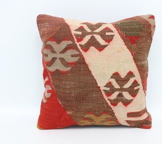 Personalized Gift, Turkish Pillow, Antique Pillows, Red Pillow Covers, Geometric Organic Kilim Rug 2268