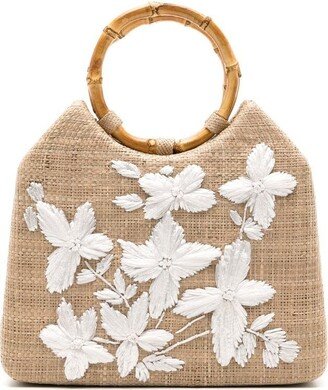 Floral-Embroidered Tote Bag