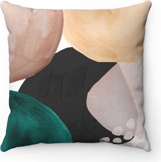 Abstract Throw Pillow Cover, Boho Watercolor, Mid-Century in Black, Blush Beige, Jade Green, Minimalist Decorative Pillowcase,