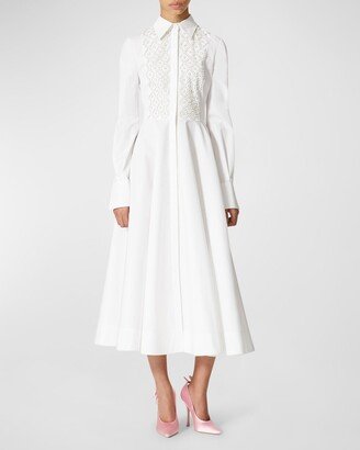 Crystal Bib-Front Compact Popeline Midi Shirtdress