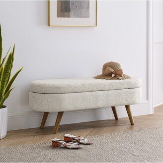 Oval Storage Ottoman with Rubberwood Legs, Beige