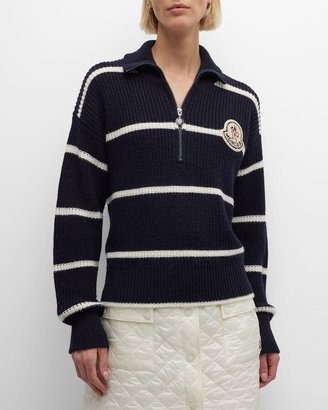 Striped Wool Quarter-Zip Turtleneck