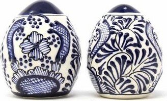 Mexican Pottery Salt & Pepper Shakers, Blue Flower