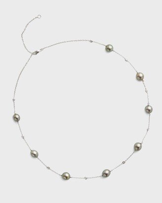 Pearls By Shari 18K White Gold 9mm Gray Tahitian 7-Pearl and Diamond Necklace, 17.5L