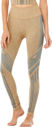 7/8 High-Waist Seamless Tempo Legging in Caramel Heather/Blue Haze Heather Yellow, Size: XS |