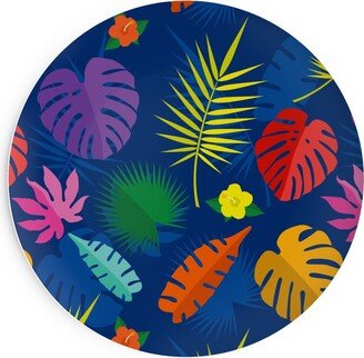 Salad Plates: Tropical Leaves - Multi On Blue Salad Plate, Multicolor