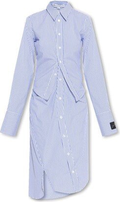 Long-Sleeved Striped Layered Shirt Dress