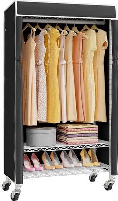 VIPEK R1C Plus Rolling Clothes Rack with Cover Portable Closet, White Closet Rack with Black Cover