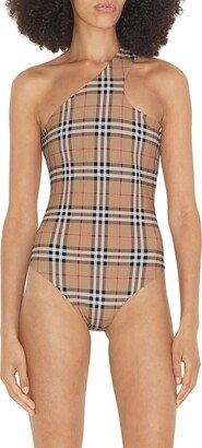 Candace Check One-Shoulder One-Piece Swimsuit