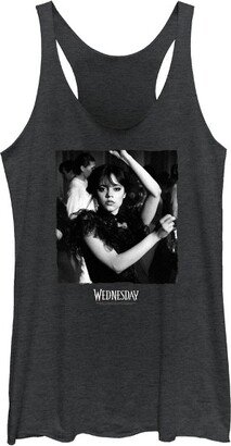 Wednesday Series Women' Wedneday Black and White Dance Scene Racerback Tank Top - Black Heather - Small