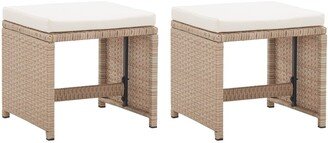 Patio Stools 2 pcs with Cushions Poly Rattan Beige - 16.1