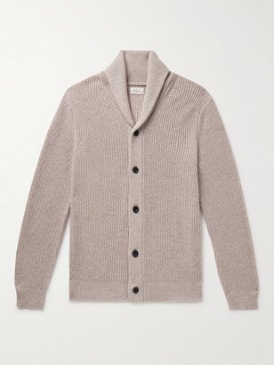 Shawl-Collar Ribbed Wool and Cashmere-Blend Cardigan-AA