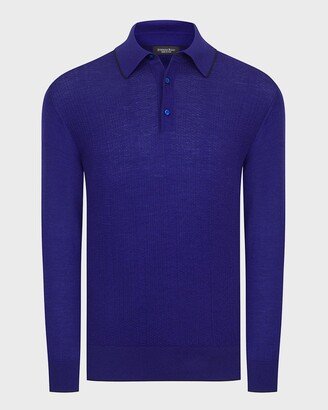 Men's Solid Cashmere-Silk Polo Sweater