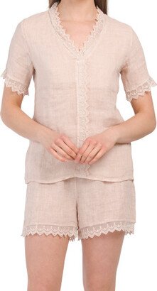 TJMAXX Linen Blend V-Neck Shorts Set With Lace For Women