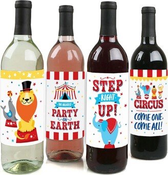 Big Dot Of Happiness Carnival - Step Right Up Circus - Party Decor - Wine Bottle Label Stickers 4 Ct