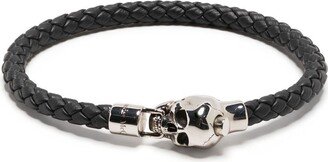 Skull-Charm Braided Leather Bracelet