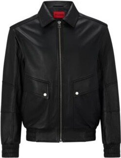 Logo-studded leather jacket with detachable sleeves