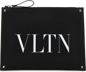 Garavani Logo Printed Zip-Up Clutch Bag