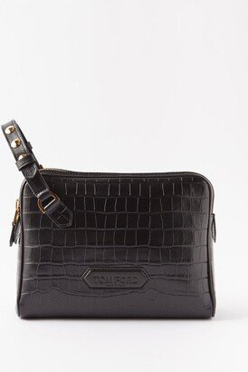 Croc-effect Leather Pouch