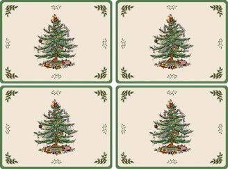 Table Linens, Set of 4 Christmas Tree Placemats Cork Back