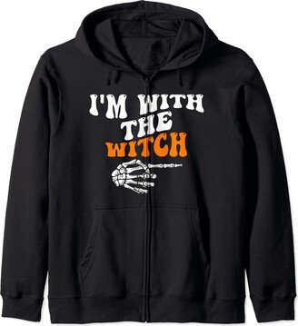 I'm With The Witch Funny Couples Costume For Halloween Zip Hoodie