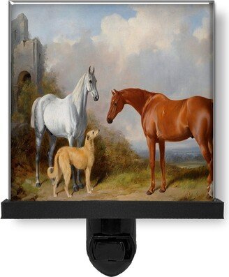 Horses & A Dog Sweet Animal Vintage Style Art Glass Photo Night Light, Decorative Lights