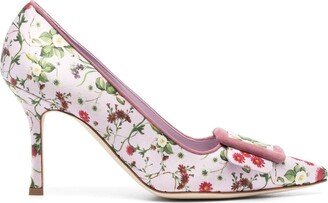 90mm Floral-Print Leather Pumps