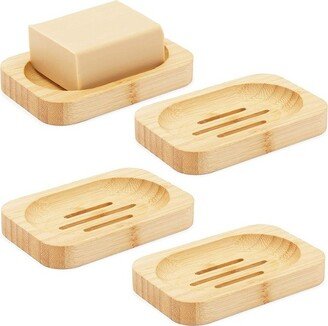 Okuna Outpost 4 Pack Bamboo Soap Dish with Drain, Bathroom Decor (4.7 x 3.1 x 0.67 in, 4 Pack)