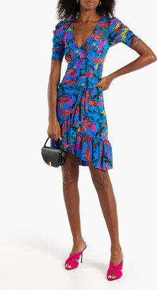 Eldoris ruffled printed stretch-mesh dress