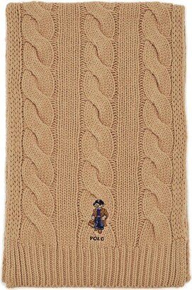 Polo Bear Embroidered Cable-Knit Scarf