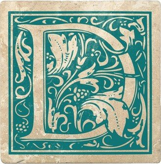 Set of 4 Ivory and Teal Blue Alphabet D Square Monogram Coasters 4