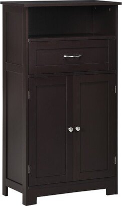 kleankin Modern Floor Bathroom Storage Cabinet, Free Standing Cupboard with Drawer and Adjustable Shelf, Living Room Organizer, Small Compact, Brown