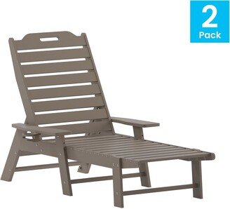 Merrick Lane Gaylord Set Of 2 Adjustable Adirondack Loungers With Cup Holders