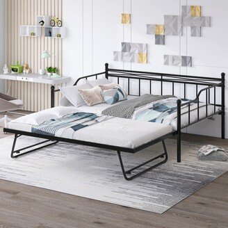 RASOO Convertible Full Size Metal Daybed, Twin Size Portable Folding Trundle with Adjustable Function