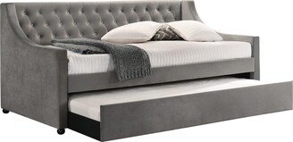 Velvet Upholstered Twin Size Daybed With Trundle, Grey