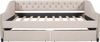 Full Size Upholstered Daybed with Two Drawers, Wood Slat Support