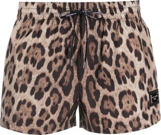 Logo-Plaque Leopard-Print Swim Shorts