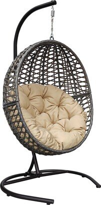 BESTCOSTY Outdoor Patio Wicker Hanging Swing Egg Chair with Stand