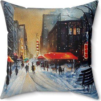 Winter City Scene Pillow, Vintage Style Pillow Cover, Christmas Home Decor, Gift, Nyc Retro Painting Decor