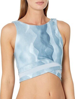 All Day Wrap Waist Tank Top (Blue Vintage Wave Print) Women's Clothing