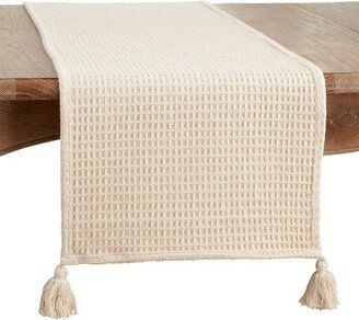 Saro Lifestyle Cotton Table Runner With Waffle Weave Design, Beige, 16