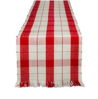 Red Tinsel Plaid Fringed Table Runner