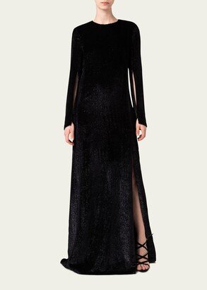 Gridded Devore Round-Neck Sheath Gown