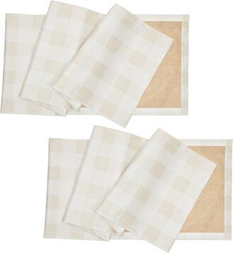 Farmlyn Creek 2-Pack Farmhouse Table Runner with Buffalo Plaid Design, 6-Foot Reversible Burlap and Cotton Check Table Cloth, 14x72in, White and Beige