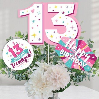 Big Dot of Happiness Girl 13th Birthday - Official Teenager Birthday Party Centerpiece Sticks - Table Toppers - Set of 15