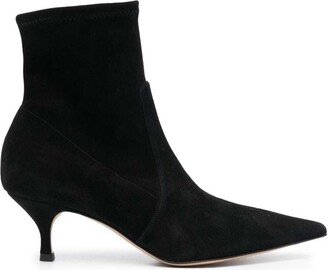 Black Pointed Ankle Boots With Low Stiletto Heel In Stretch Suede Woman